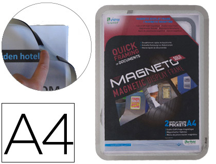 [76185] Marco porta anuncios djois magneto din a4 con 4 bandas magneticas en el dorso color plata pack de 2 unidades