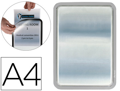 [76177] Marco porta anuncios djois magneto din a4 dorso adhesivo removible color gris pack de 2 unidades