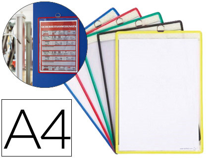 [76171] Funda para colgar djois din a4 anilla metalica ideal para pizarras de corcho pack de 5 unidades colores surtidos