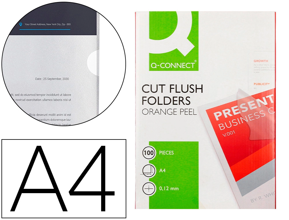 [63392] Carpeta dossier uñero plastico q-connect din a4 120 micras transparente caja de 100 unidades