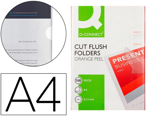 [63392] Carpeta dossier uñero plastico q-connect din a4 120 micras transparente caja de 100 unidades