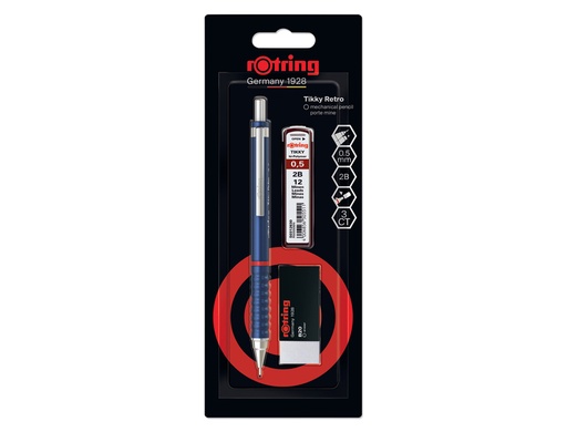 [173612] Set portaminas rotring tikky 0,5 mm color azul + 12 minas hb + goma de borrar b20