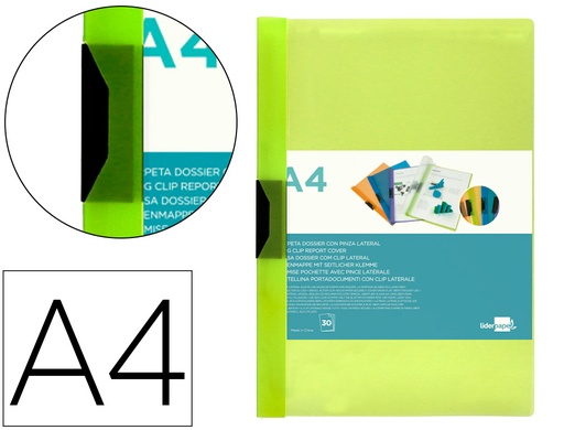 [29323] Carpeta liderpapel dossier pinza lateral 45303 polipropileno din a4 verde cla30 hojas pinza deslizante