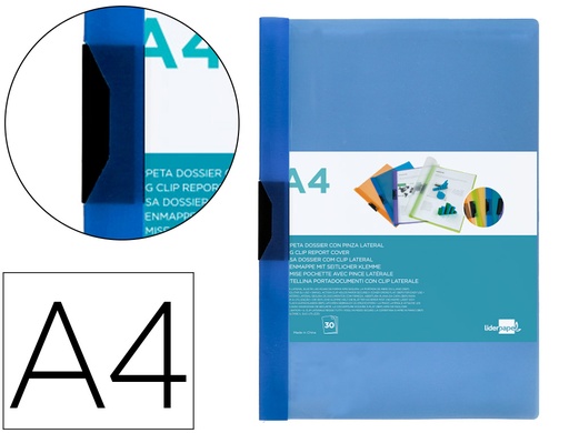 [29322] Carpeta liderpapel dossier pinza lateral 45302 polipropileno din a4 azul 30 hojas pinza deslizante