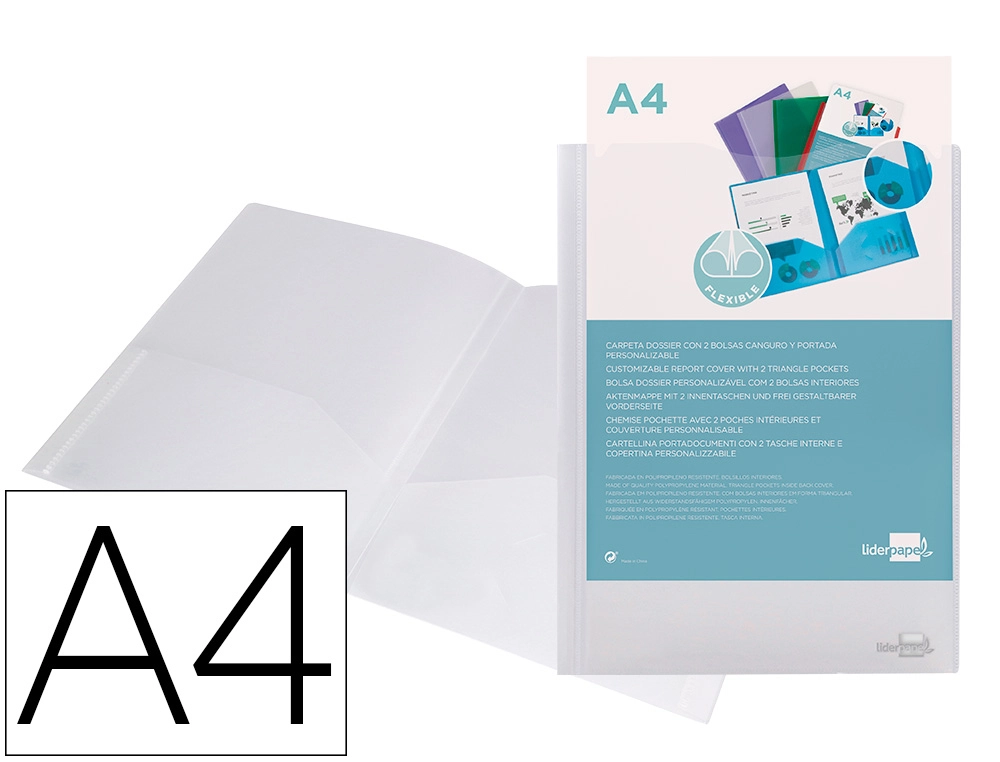 [27850] Carpeta liderpapel dossier dos bolsas canguro 45684 polipropileno din a4 transparente