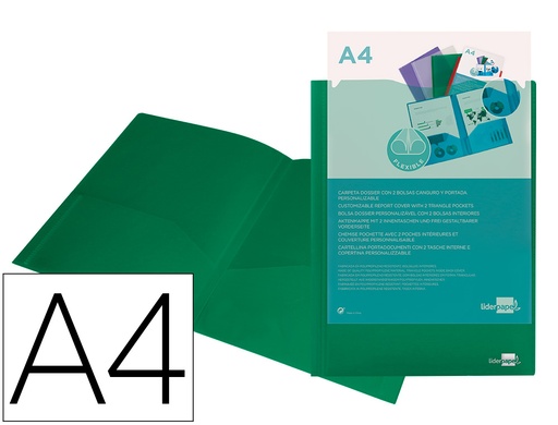 [27849] Carpeta liderpapel dossier dos bolsas canguro 45683 polipropileno din a4 verde