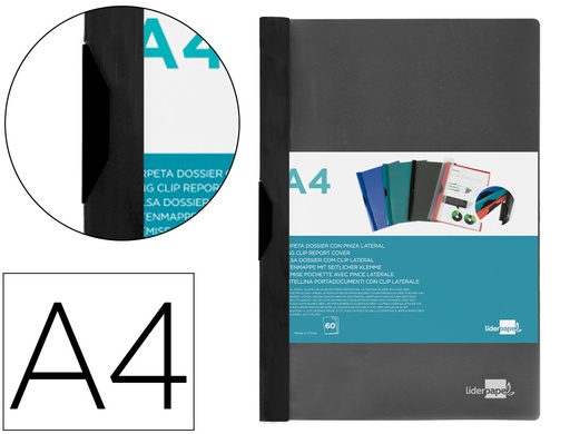 [26900] Carpeta liderpapel dossier pinza lateral 45325 polipropileno din a4 negro 60 hojas pinza deslizante