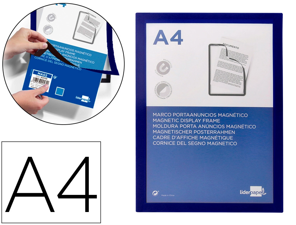 [163709] Marco porta anuncios liderpapel magnetico din a4 dorso adhesivo removible color azul