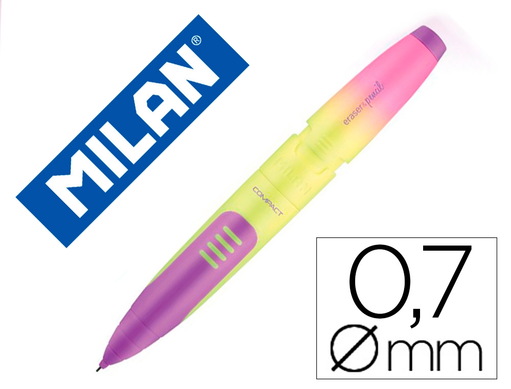 [163562] Portaminas milan compact sunset 0,7 mm con goma de borrar colores surtidos