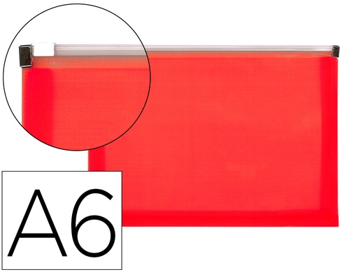 [160056] Carpeta dossier liderpapel a6 cierre de cremallera rojo translucido