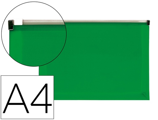 [160053] Carpeta dossier liderpapel a4 cierre de cremallera verde translucido