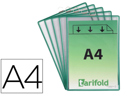 [152270] Funda para colgar djois din a4 pvc con anilla marco verde pack de 5 unidades