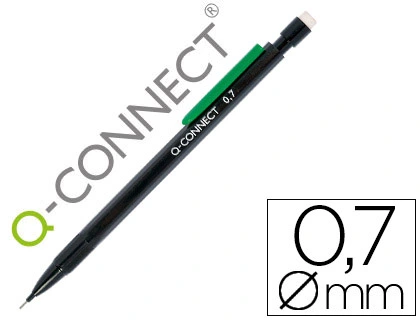 [150180] Portaminas q-connect 0,7 mm con 3 minas cuerpo negro con clip verde