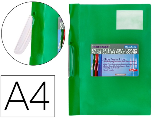 [80731] Carpeta beautone dossier pinza lateral 48383 polipropildin a4 verde pinza giratoria -pack de 10 retractilado
