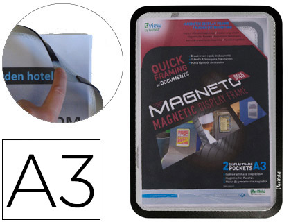 [78836] Marco porta anuncios djois magneto din a3 con 4 bandas magneticas en el dorso color negro pack de 2 unidades