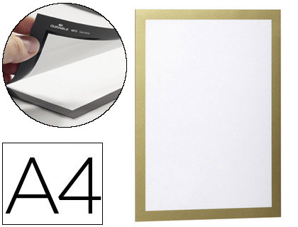 [78354] Marco porta anuncios durable magnetico din a4 dorso adhesivo removible color oro pack de 2 unidades