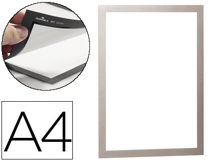 [78353] Marco porta anuncios durable magnetico din a4 dorso adhesivo removible color plata pack de 2 unidades
