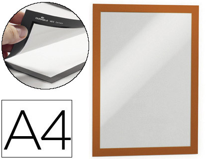 [78352] Marco porta anuncios durable magnetico din a4 dorso adhesivo removible color naranja pack de 2 unidades