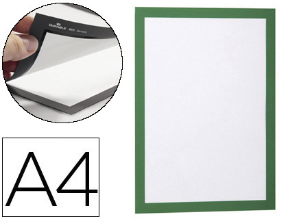 [78350] Marco porta anuncios durable magnetico din a4 dorso adhesivo removible color verde pack de 2 unidades