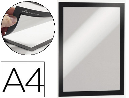 [78316] Marco porta anuncios durable magnetico din a4 dorso adhesivo removible color negro pack de 2 unidades