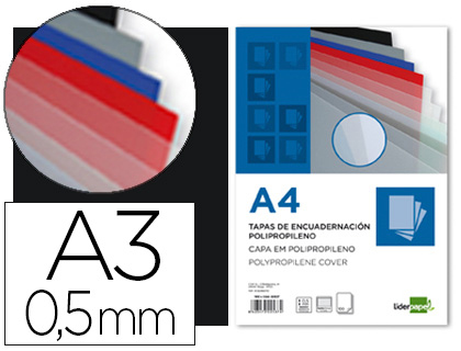 [10749] Tapa encuadernacion liderpapel polipropileno a3 0.5 mm negro opaco paquete de 100 unidades