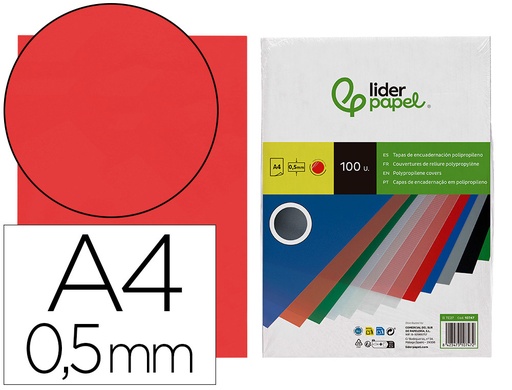 [10747] Tapa encuadernacion liderpapel polipropileno a4 0.5 mm rojo translucido paquete de 100 unidades