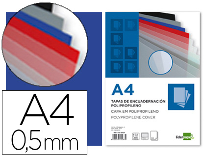[10746] Tapa encuadernacion liderpapel polipropileno a4 0.5 mm azul translucido paquete de 100 unidades