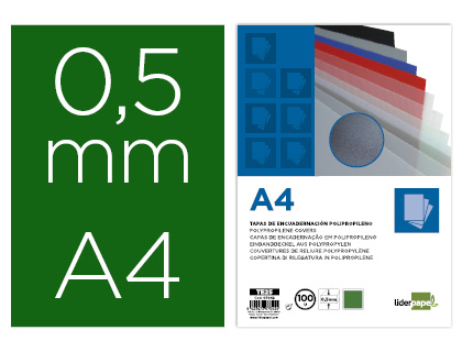 [7042] Tapa encuadernacion liderpapel polipropileno a4 0.5mm verde opaco paquete de 100 unidades
