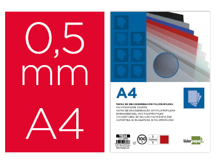 [6949] Tapa encuadernacion liderpapel polipropileno a4 0.5mm rojo opaco paquete de 100 unidades
