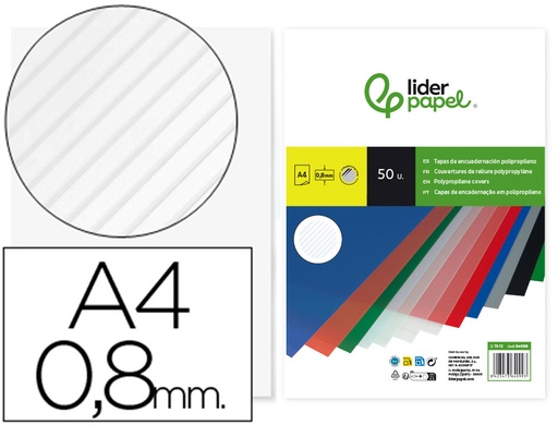 [64099] Tapa encuadernacion liderpapel polipropileno ondulado a4 0.8 mm transparente paquete de 50 unidades