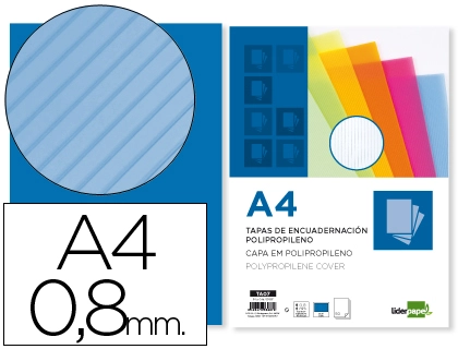 [64094] Tapa encuadernacion liderpapel polipropileno ondulado a4 0.8 mm azul paquete de 50 unidades