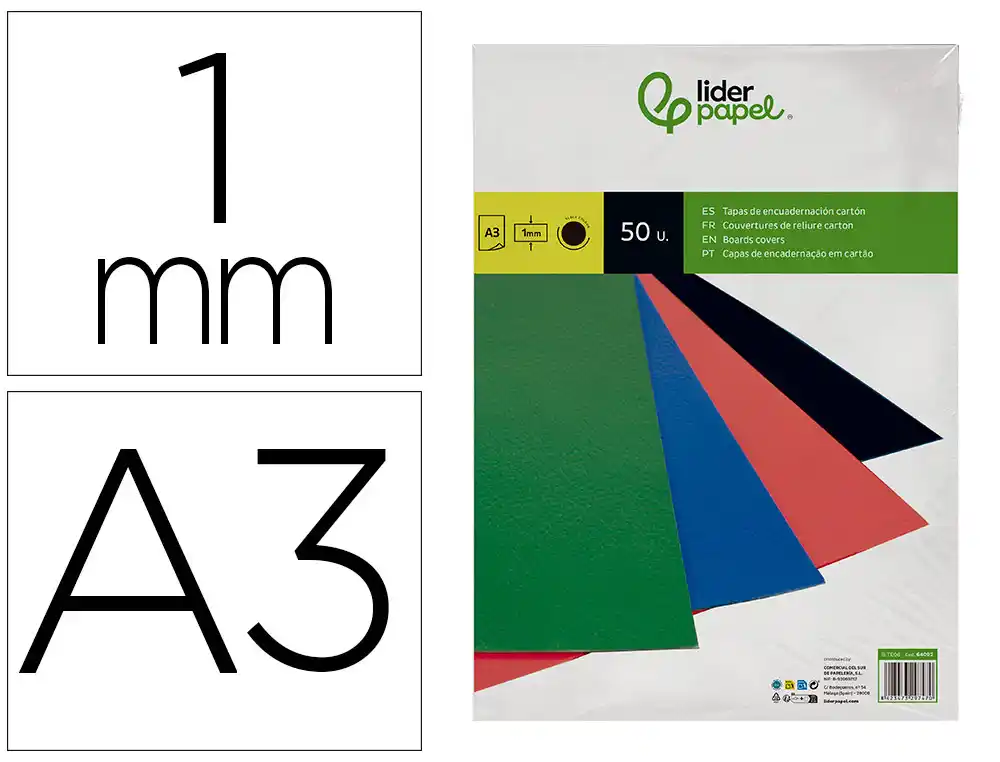 [64092] Tapa encuadernacion liderpapel carton a3 1mm negra paquete de 50 unidades