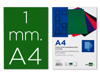 [64090] Tapa encuadernacion liderpapel carton a4 1mm verde paquete de 50 unidades
