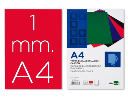 [64089] Tapa encuadernacion liderpapel carton a4 1mm roja paquete de 50 unidades