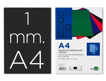 [64088] Tapa encuadernacion liderpapel carton a4 1mm negra paquete de 50 unidades