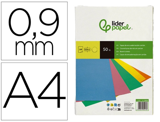 [166055] Tapa encuadernacion liderpapel carton a4 0,9mm amarillo fluor paquete de 50 unidades