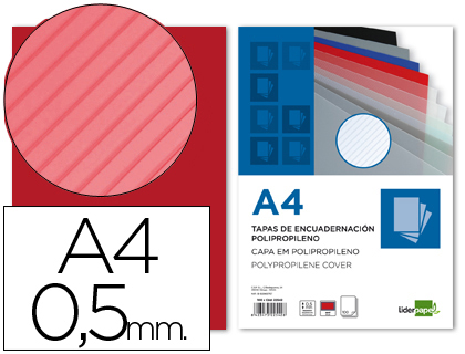 [64048] Tapa encuadernacion liderpapel polipropileno rayado a4 0.5mm rojo paquete de 100 unidades