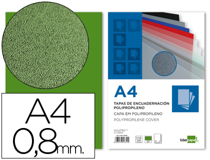 [64047] Tapa encuadernacion liderpapel polipropileno a4 0.8mm verde opaco paquete de 50 unidades
