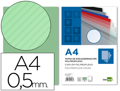 [64046] Tapa encuadernacion liderpapel polipropileno rayado a4 0.5mm verde paquete de 100 unidades