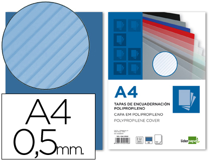 [64045] Tapa encuadernacion liderpapel polipropileno rayado a4 0.5mm azul paquete de 100 unidades