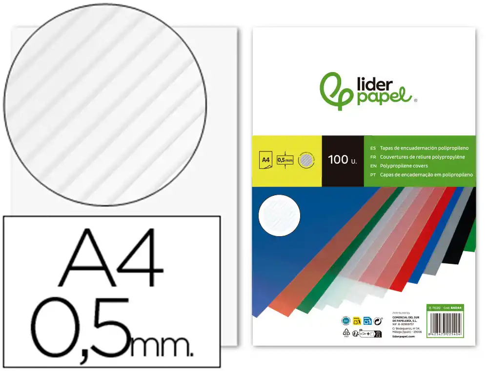 [64044] Tapa encuadernacion liderpapel polipropileno rayado a4 0.5mm transparente paquete de 100 unidades