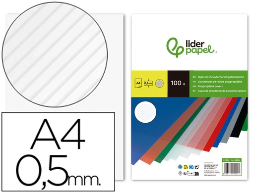 [64044] Tapa encuadernacion liderpapel polipropileno rayado a4 0.5mm transparente paquete de 100 unidades