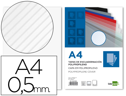 [64044] Tapa encuadernacion liderpapel polipropileno rayado a4 0.5mm transparente paquete de 100 unidades