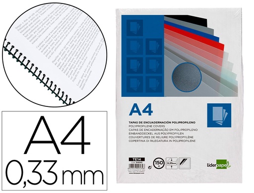 [64043] Tapa encuadernacion liderpapel polipropileno a4 0.33mm translucida paquete de 150 unidades