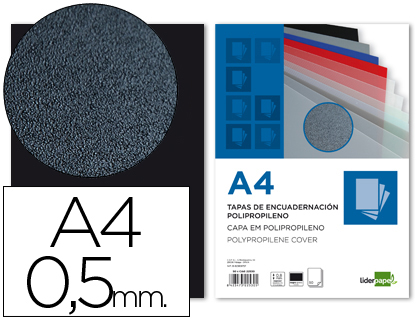 [64042] Tapa encuadernacion liderpapel polipropileno a4 0.5mm negro opaco paquete de 100 unidades