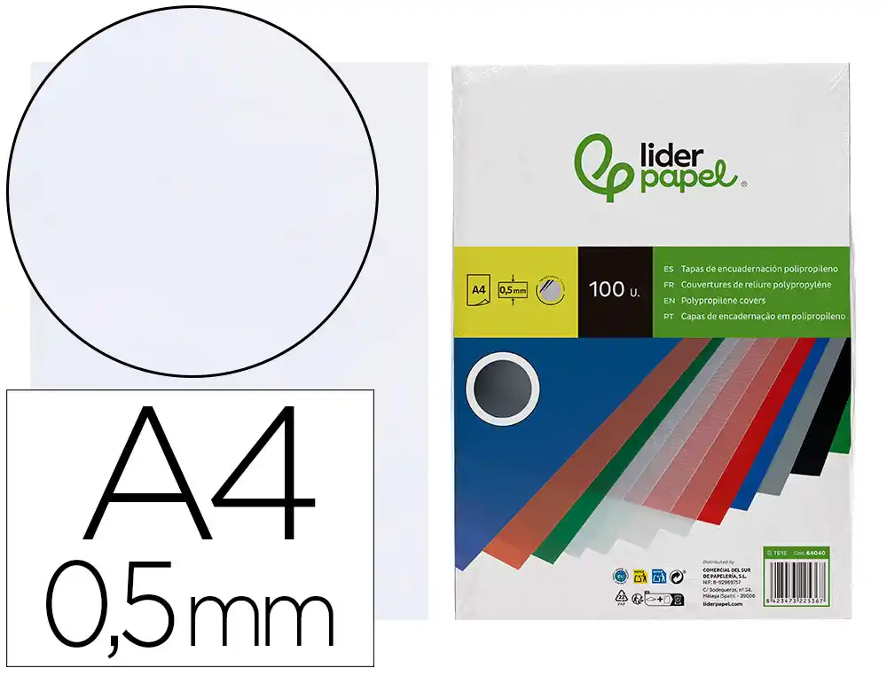 [64040] Tapa encuadernacion liderpapel polipropileno a4 0.5mm incolor translucidas paquete de 100 unidades