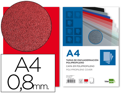 [64037] Tapa encuadernacion liderpapel polipropileno a4 0.8mm rojo opaco paquete de 50 unidades