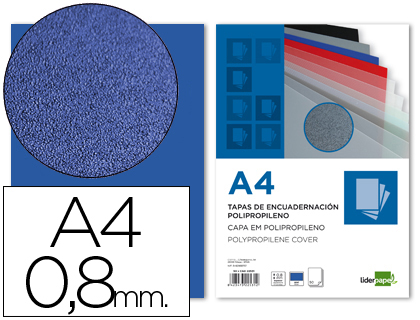 [64036] Tapa encuadernacion liderpapel polipropileno a4 0.8mm azul opaco paquete de 50 unidades