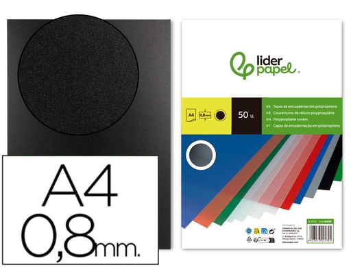 [64035] Tapa encuadernacion liderpapel polipropileno a4 0.8mm negro opaco paquete de 50 unidades