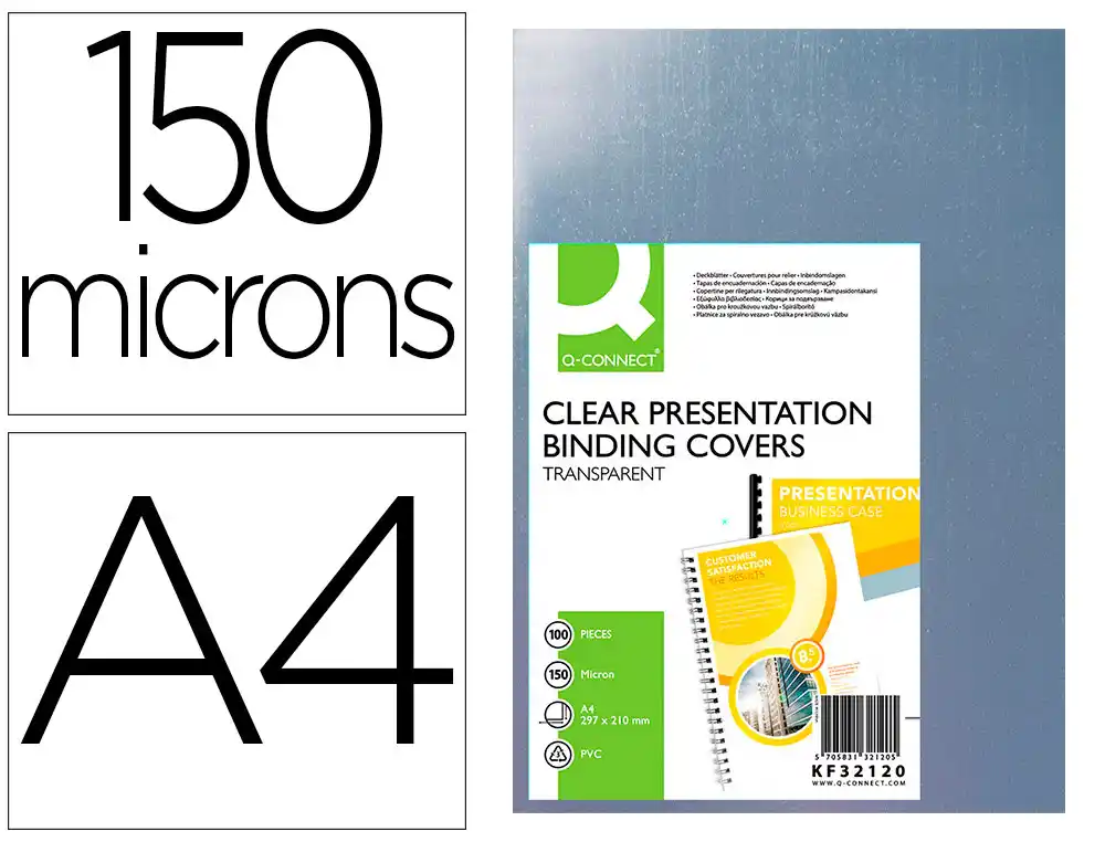 [63458] Tapa de encuadernacion q-connect pvc din a4 incolora 150 mc paquete de 100 unidades